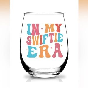 NWT “In My Swiftie Era" Stemless Wine Glass - Colorful Retro Lettering